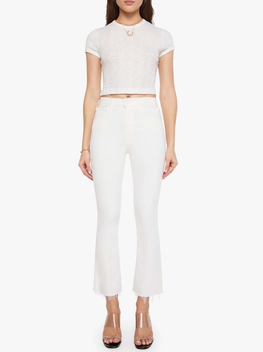 MOTHER The Hustler Ankle Fray Jeans White Size 27 High Rise Raw Hem Cropped